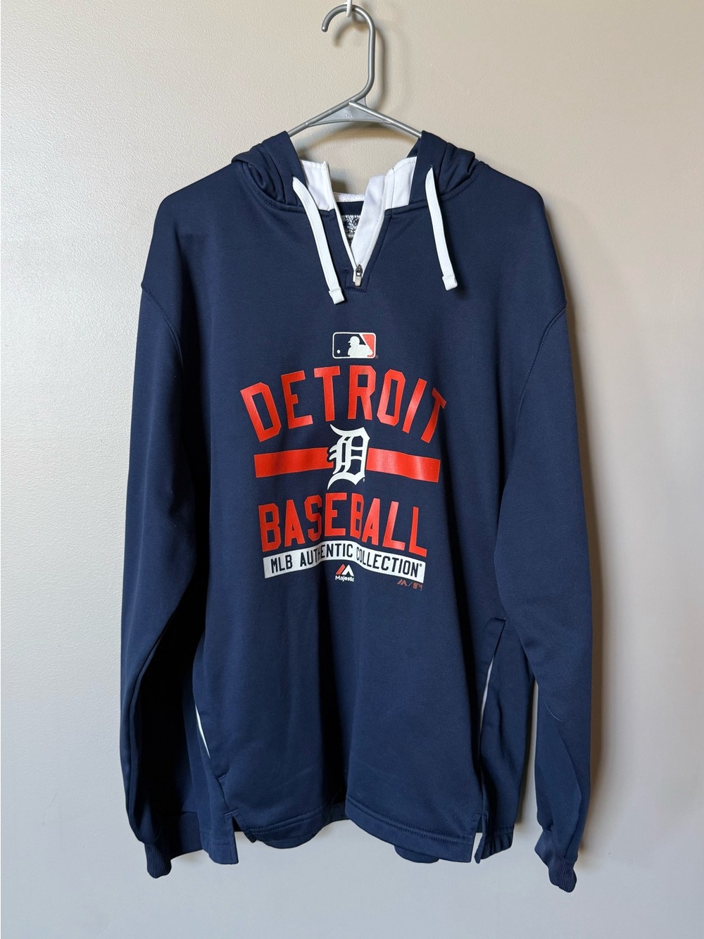 MLB Detroit Navy Pullover Hoodie with Red and White Logo